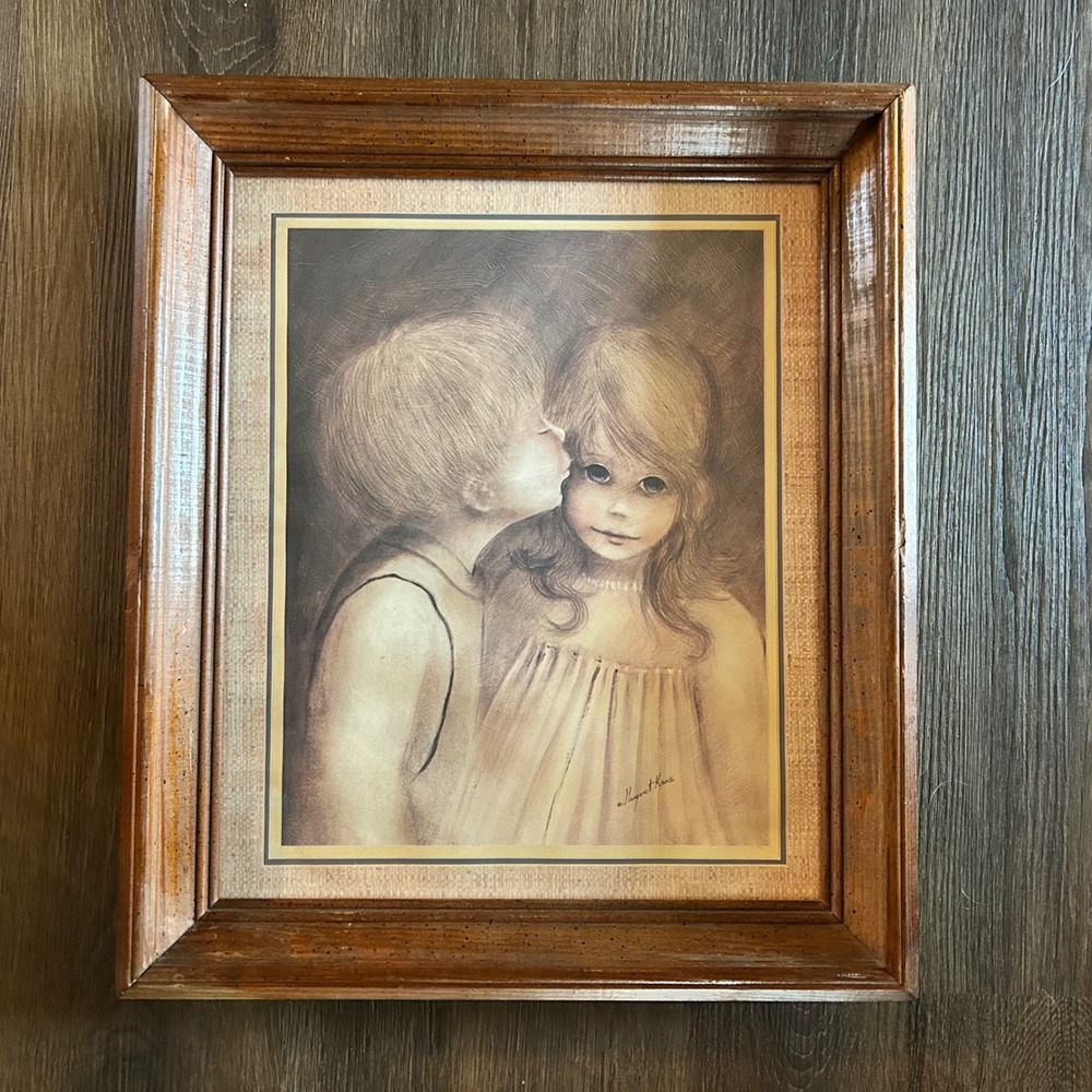Vintage Margaret Kane The Kiss Big Eye Art Print Framed Mid Century MCM Retro